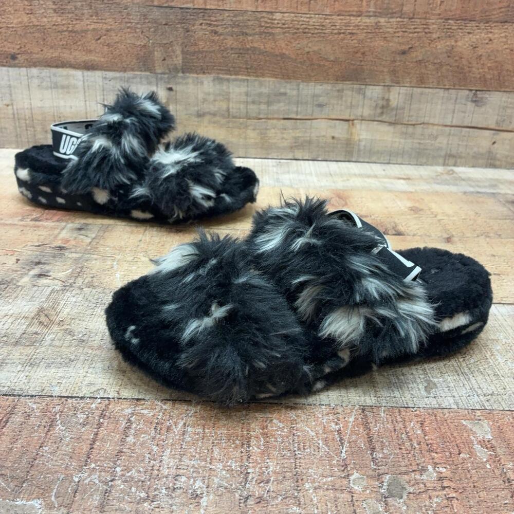 UGG 1118165 Slippers Womens Size 8 39 Black Spotted Shearling Slide Shoes